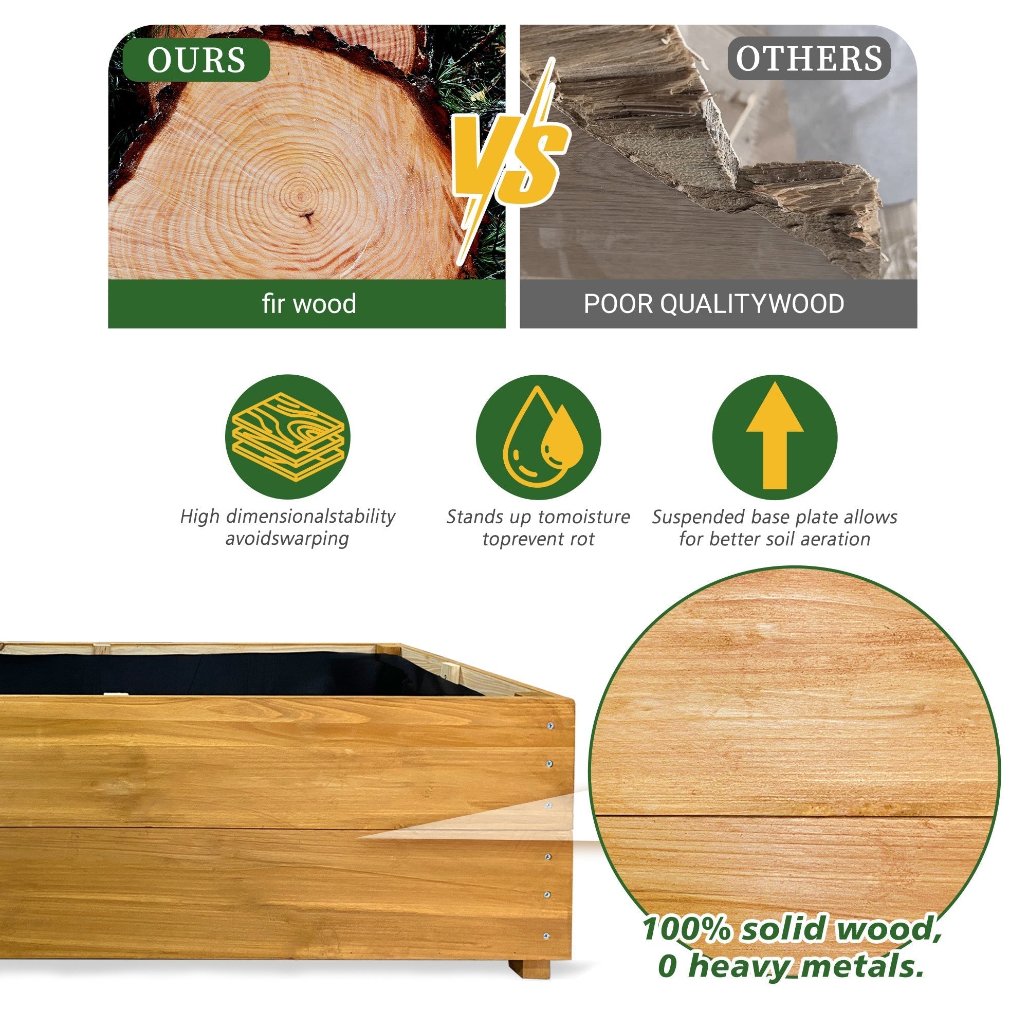 Bellemave® Raised Garden Bed with Liner, Solid Fir Wood Outdoor Planter Box,Natural - Bellemave