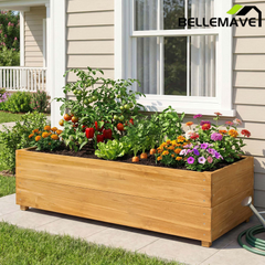 Bellemave® Raised Garden Bed with Liner, Solid Fir Wood Outdoor Planter Box,Natural - Bellemave