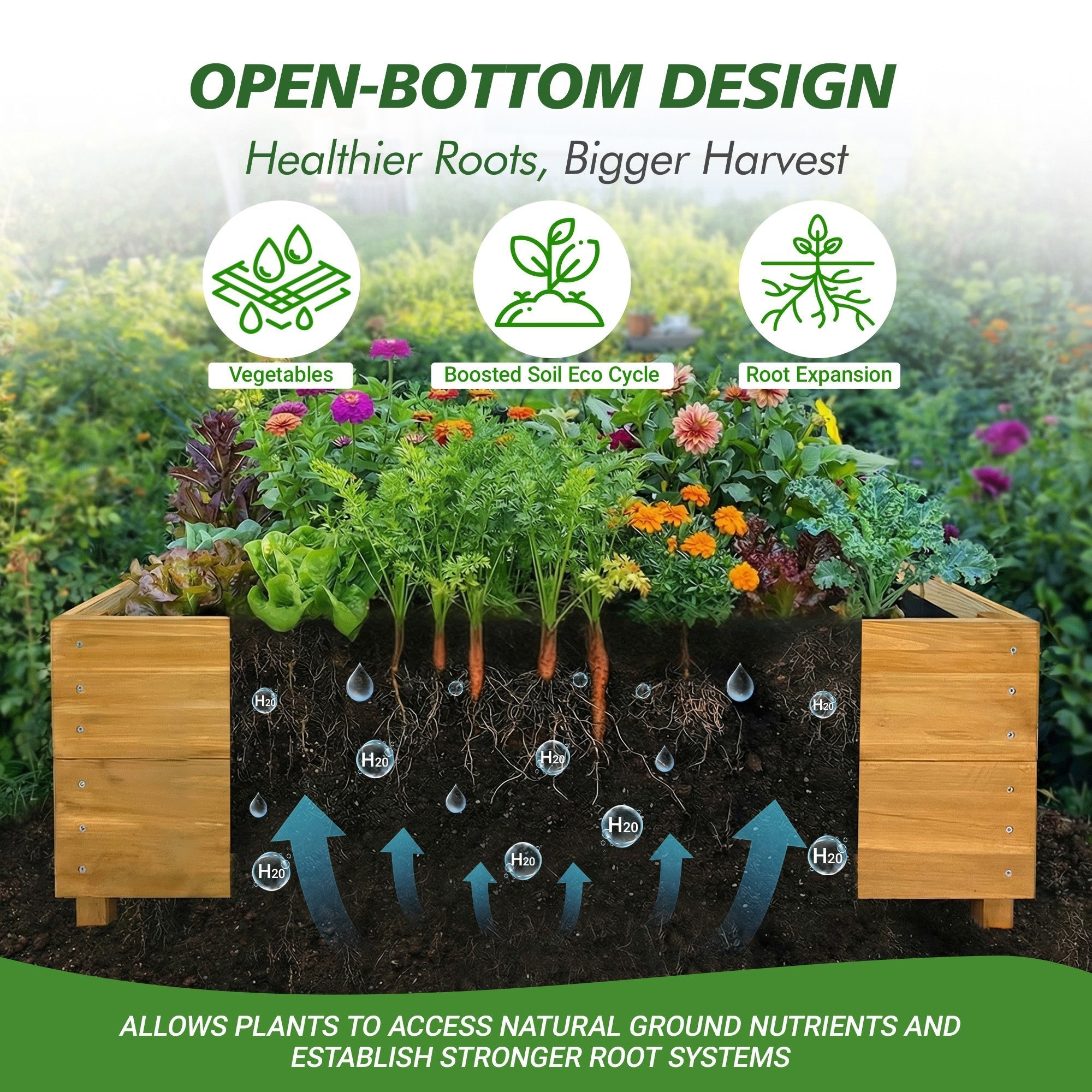 Bellemave® Raised Garden Bed with Liner, Solid Fir Wood Outdoor Planter Box,Natural - Bellemave
