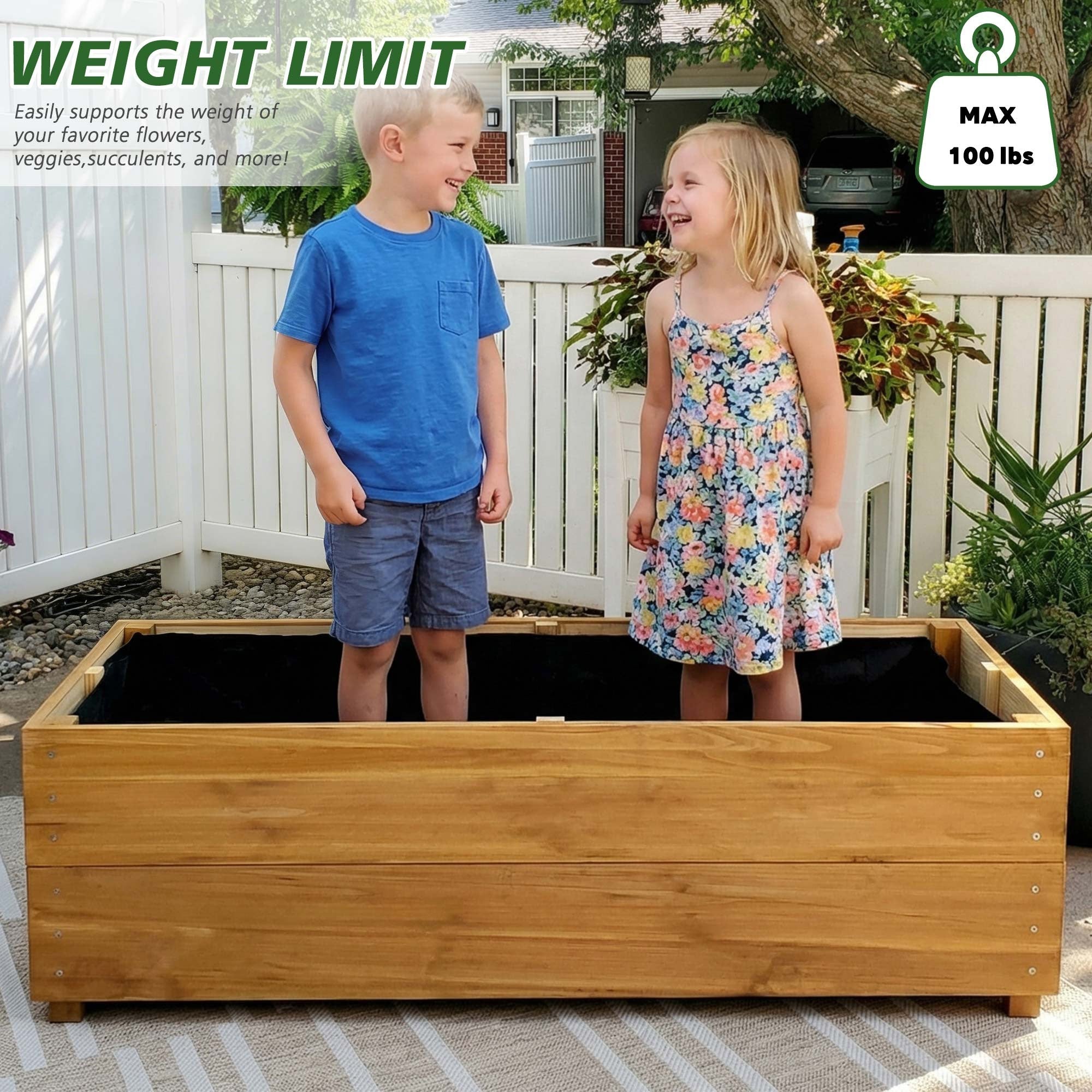 Bellemave® Raised Garden Bed with Liner, Solid Fir Wood Outdoor Planter Box,Natural - Bellemave