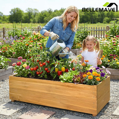 Bellemave® Raised Garden Bed with Liner, Solid Fir Wood Outdoor Planter Box,Natural - Bellemave