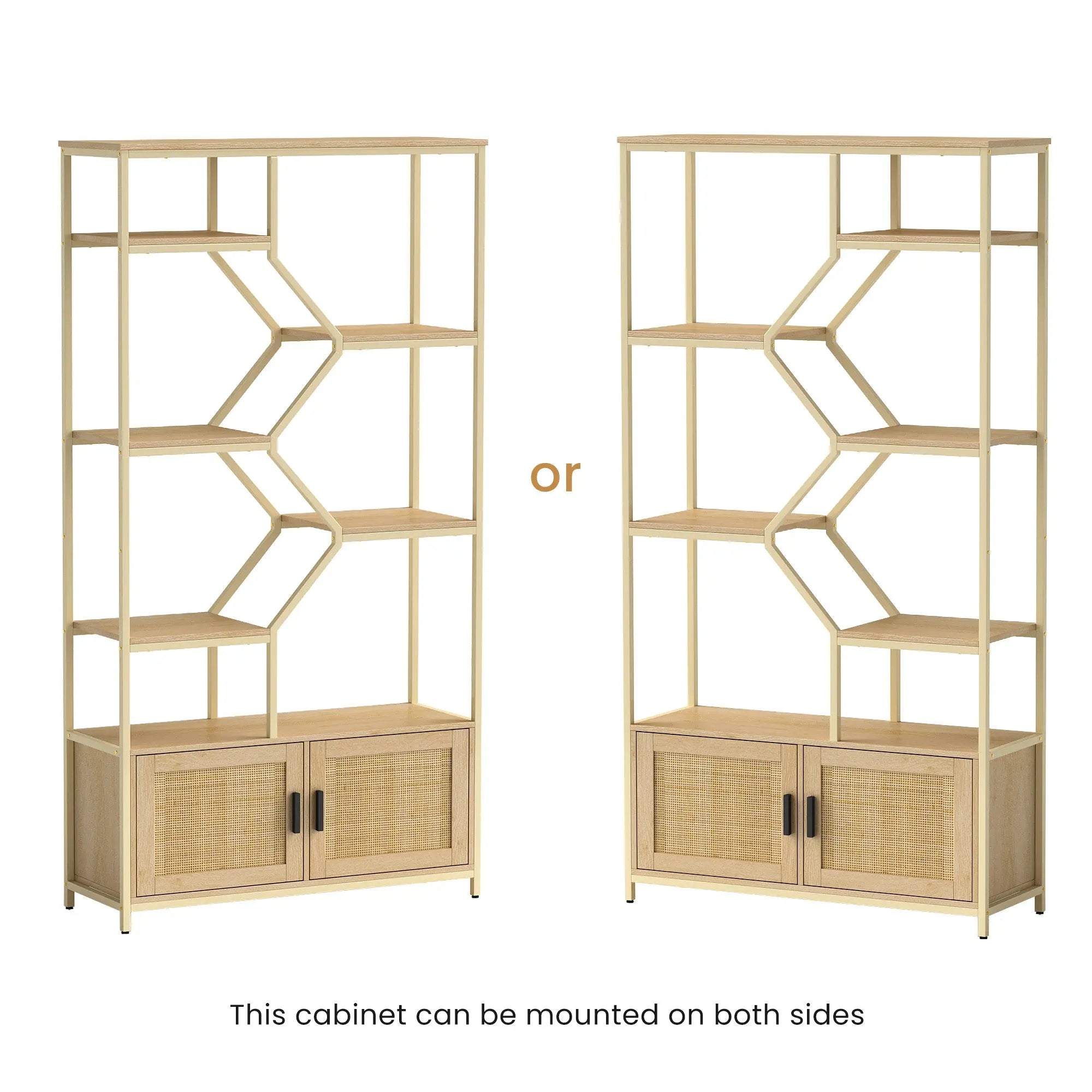 Bellemave® Rattan Bookshelf 7 Tiers Bookcases Storage Rack with Cabinet - Bellemave
