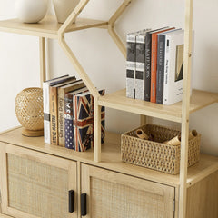 Bellemave® Rattan Bookshelf 7 Tiers Bookcases Storage Rack with Cabinet - Bellemave