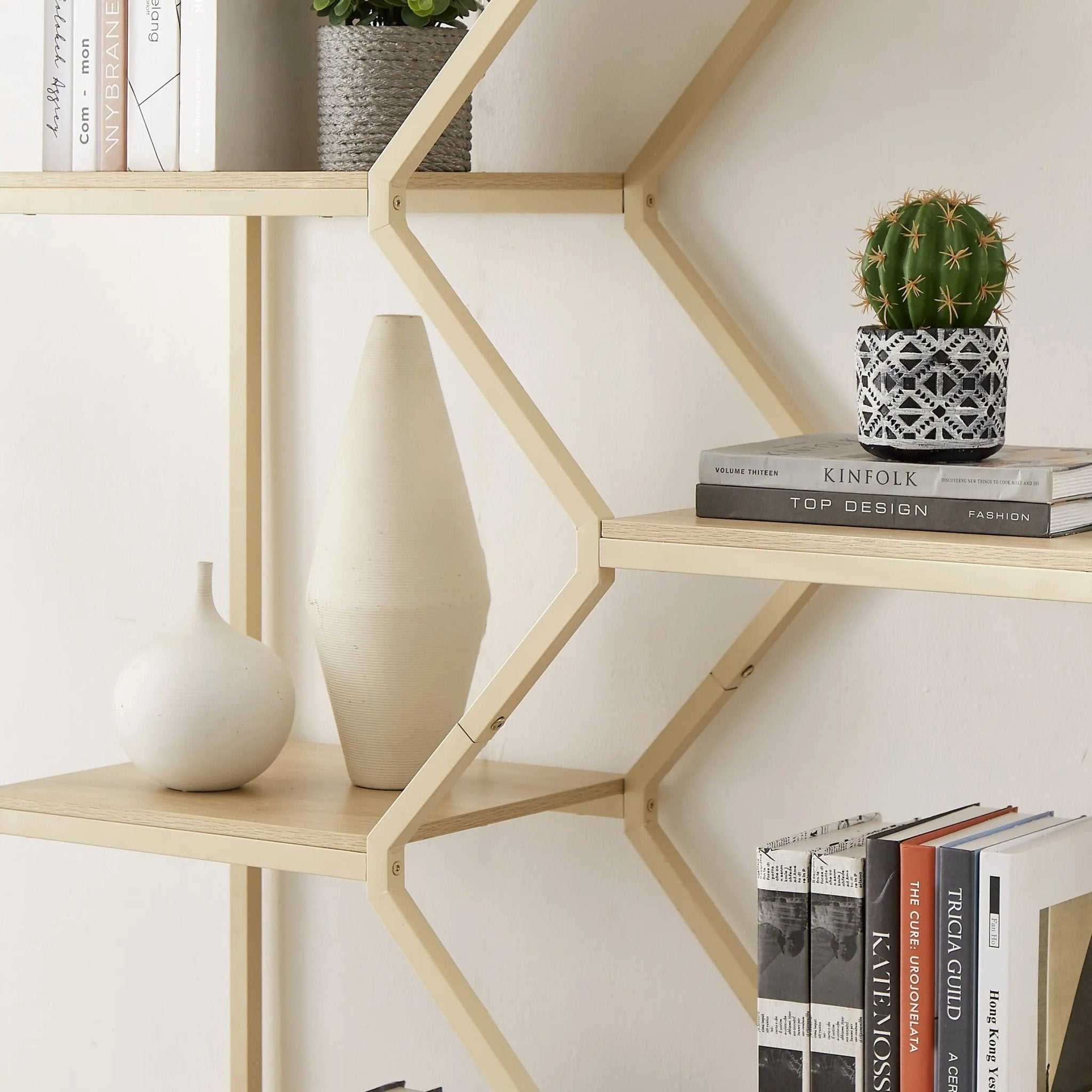 Bellemave® Rattan Bookshelf 7 Tiers Bookcases Storage Rack with Cabinet - Bellemave