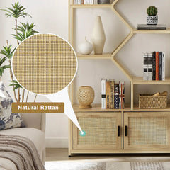 Bellemave® Rattan Bookshelf 7 Tiers Bookcases Storage Rack with Cabinet - Bellemave