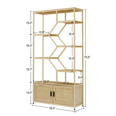 Bellemave® Rattan Bookshelf 7 Tiers Bookcases Storage Rack with Cabinet - Bellemave