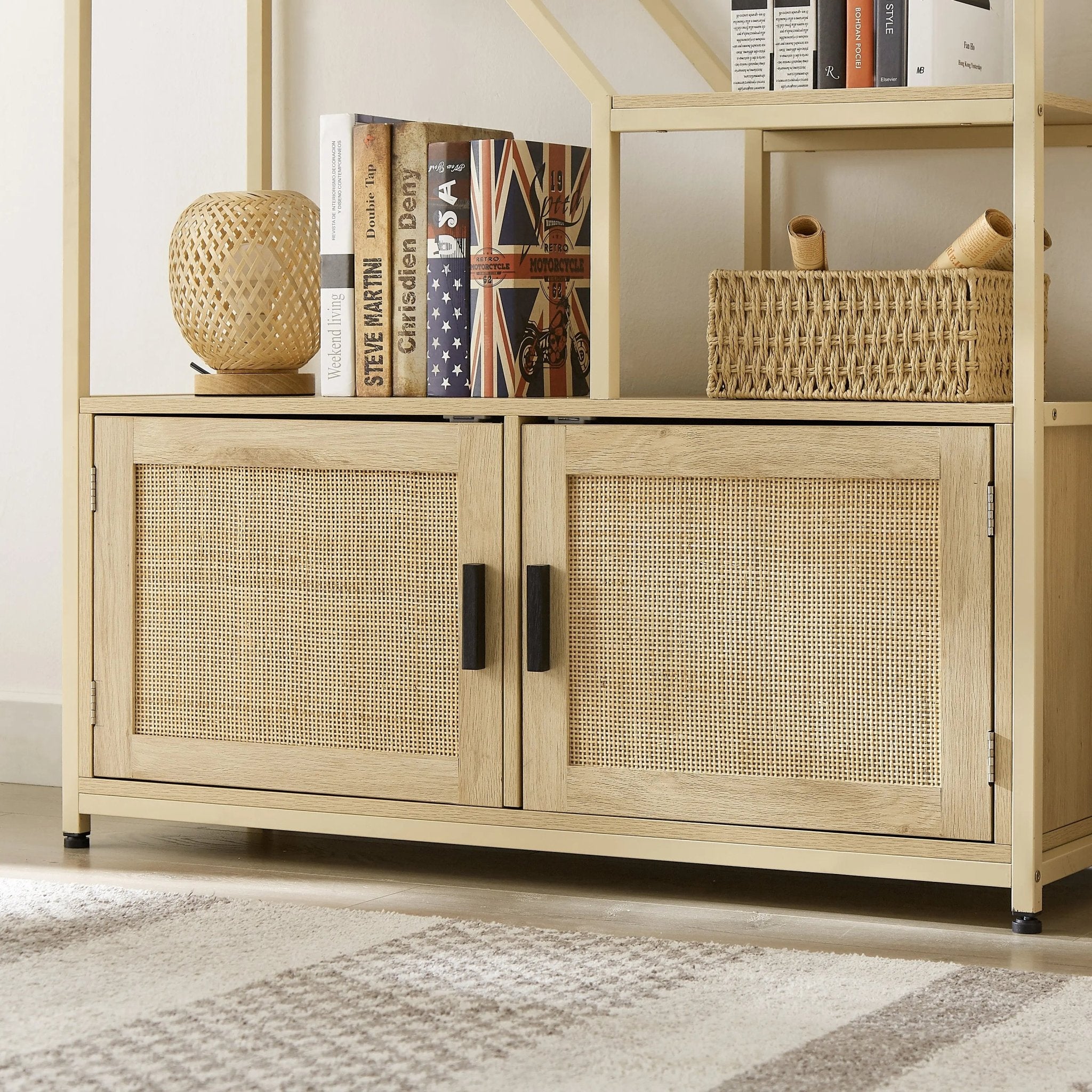 Bellemave® Rattan Bookshelf 7 Tiers Bookcases Storage Rack with Cabinet - Bellemave