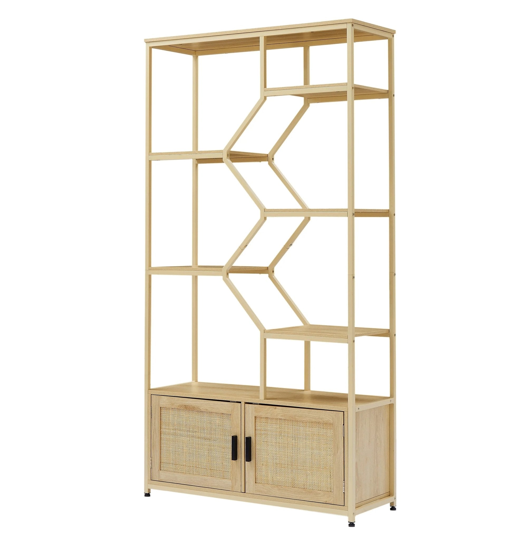 Bellemave® Rattan Bookshelf 7 Tiers Bookcases Storage Rack with Cabinet - Bellemave