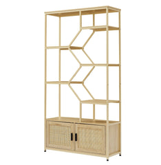 Bellemave® Rattan Bookshelf 7 Tiers Bookcases Storage Rack with Cabinet - Bellemave