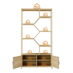 Bellemave® Rattan Bookshelf 7 Tiers Bookcases Storage Rack with Cabinet - Bellemave