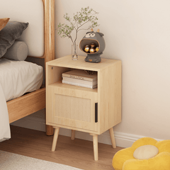 Bellemave® Rattan Nightstand with Door Open Shelf - Bellemave