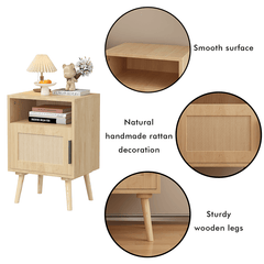 Bellemave® Rattan Nightstand with Door Open Shelf - Bellemave
