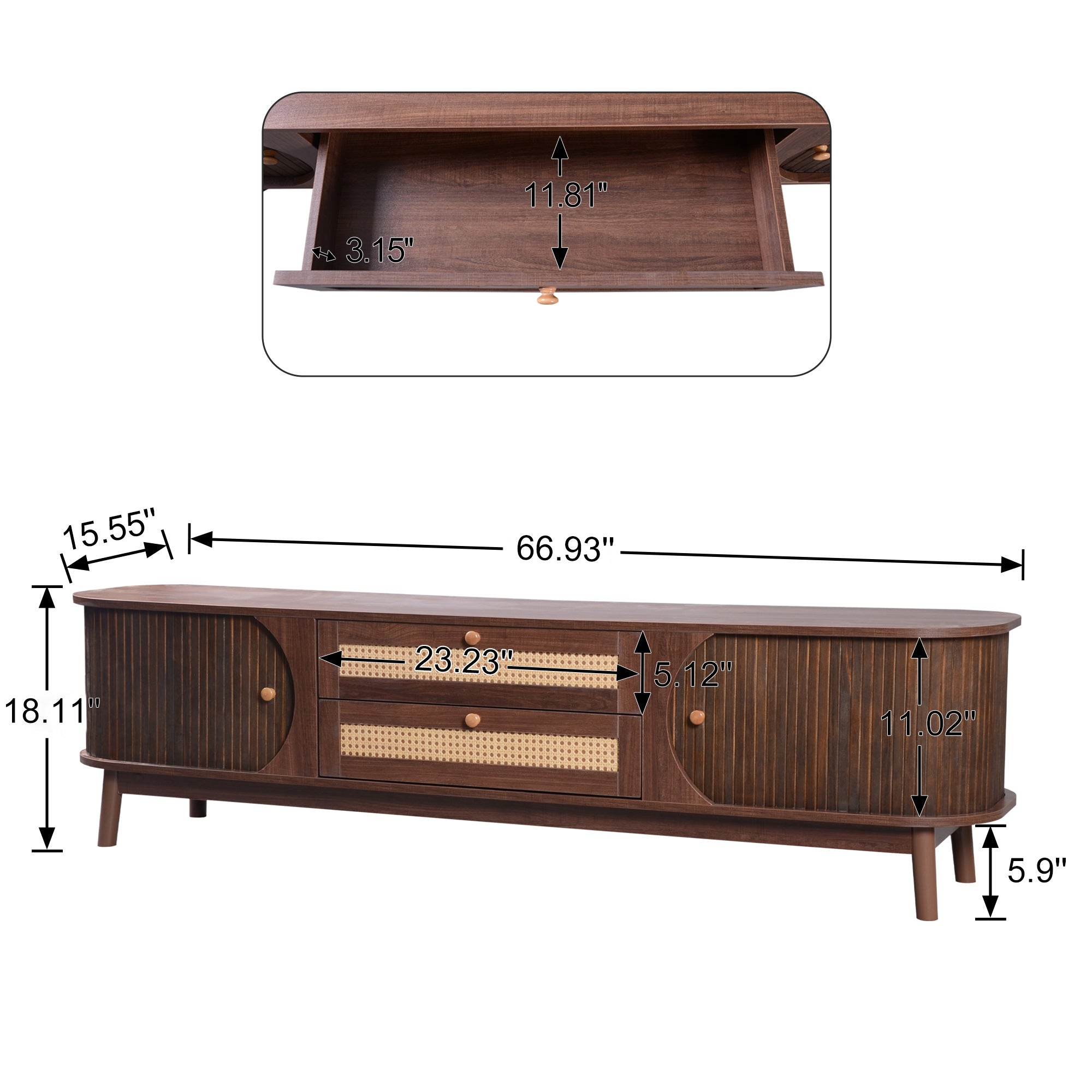 Bellemave® Rattan TV Stand with Solid Wood Legs for TVs up to 75'' - Bellemave