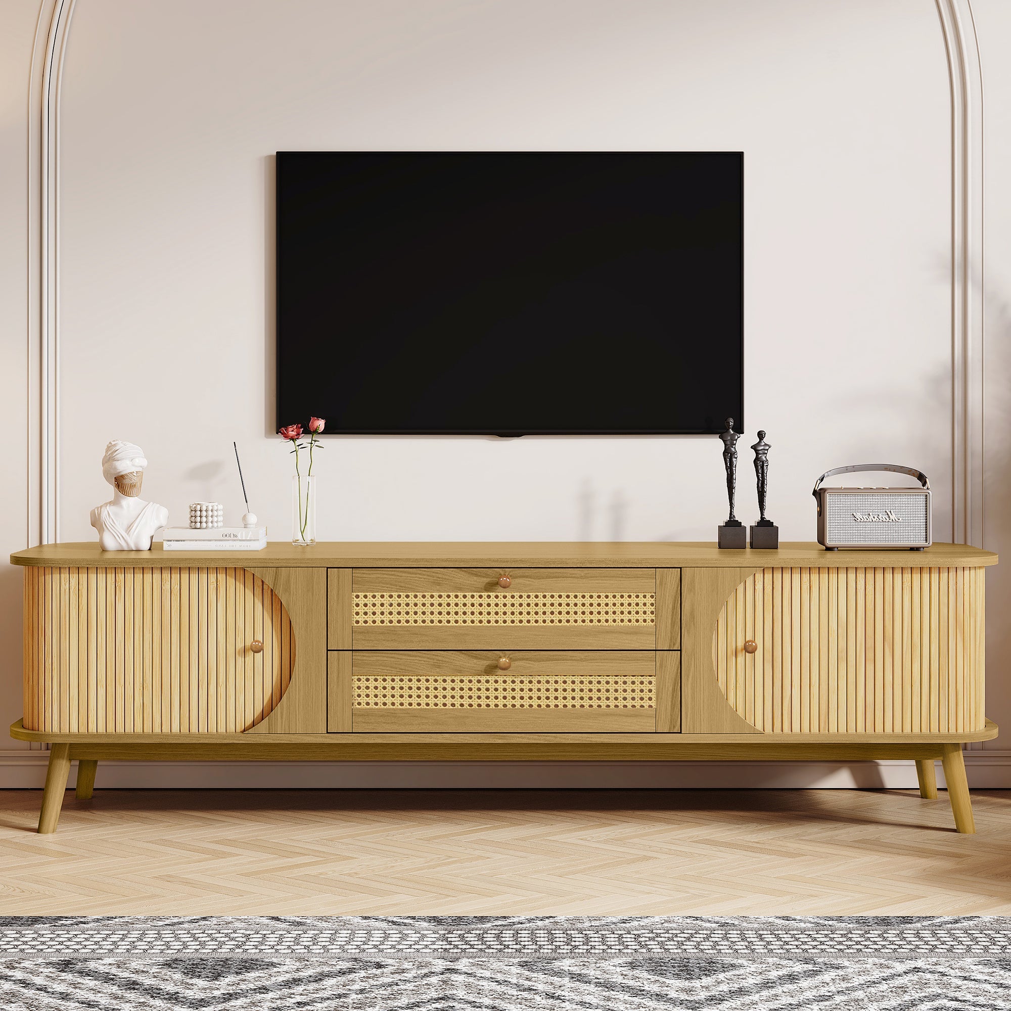 Bellemave® Rattan TV Stand with Solid Wood Legs for TVs up to 75'' - Bellemave