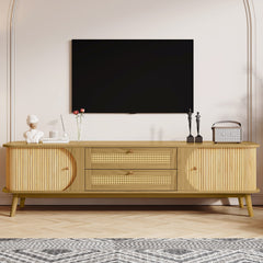 Bellemave® Rattan TV Stand with Solid Wood Legs for TVs up to 75'' - Bellemave