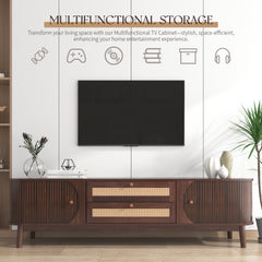 Bellemave® Rattan TV Stand with Solid Wood Legs for TVs up to 75'' - Bellemave