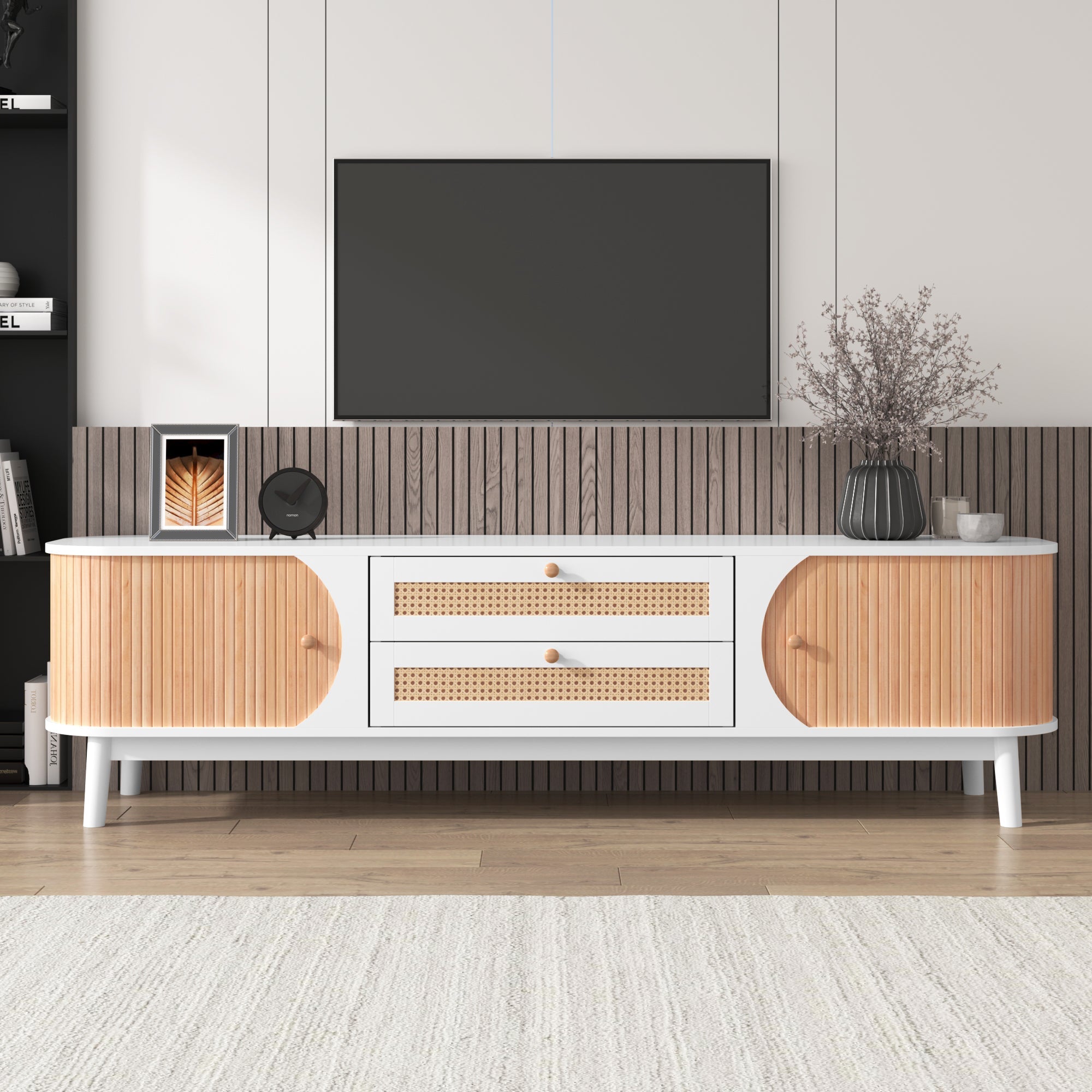 Bellemave® Rattan TV Stand with Solid Wood Legs for TVs up to 75'' - Bellemave