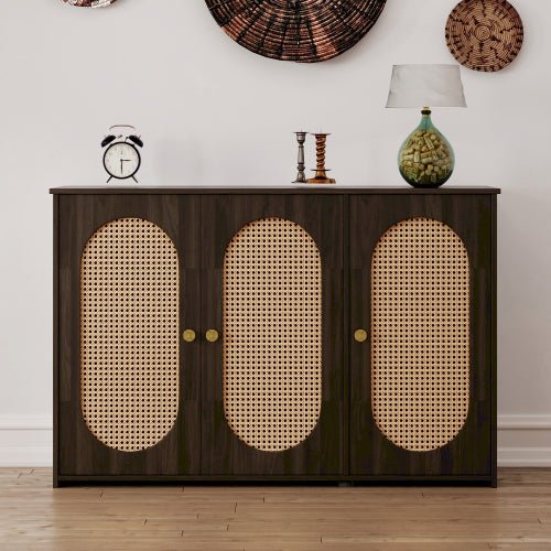 Bellemave® Retro 3 - Door Accent Cabinet with Space Artificial Rattan Doors and Metal Handles - Bellemave