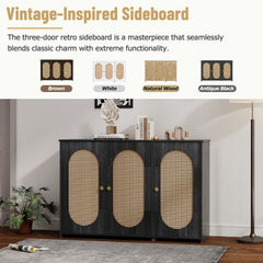 Bellemave® Retro 3 - Door Accent Cabinet with Space Artificial Rattan Doors and Metal Handles - Bellemave
