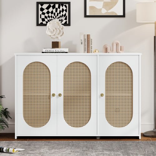 Bellemave® Retro 3 - Door Accent Cabinet with Space Artificial Rattan Doors and Metal Handles - Bellemave