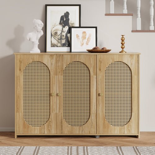 Bellemave® Retro 3 - Door Accent Cabinet with Space Artificial Rattan Doors and Metal Handles - Bellemave