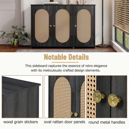 Bellemave® Retro 3 - Door Accent Cabinet with Space Artificial Rattan Doors and Metal Handles - Bellemave