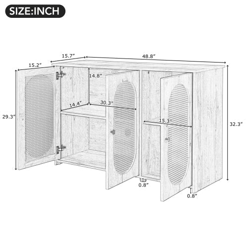 Bellemave® Retro 3 - Door Accent Cabinet with Space Artificial Rattan Doors and Metal Handles - Bellemave