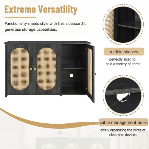 Bellemave® Retro 3 - Door Accent Cabinet with Space Artificial Rattan Doors and Metal Handles - Bellemave