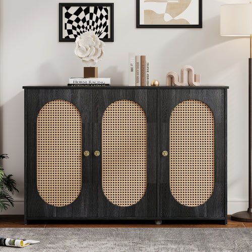 Bellemave® Retro 3 - Door Accent Cabinet with Space Artificial Rattan Doors and Metal Handles - Bellemave