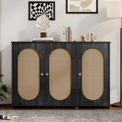 Bellemave® Retro 3 - Door Accent Cabinet with Space Artificial Rattan Doors and Metal Handles - Bellemave