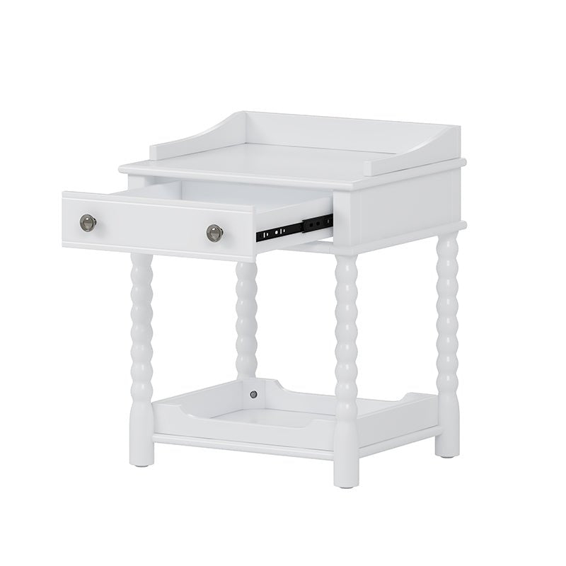Bellemave® Retro Style Nightstand with Drawer and Open Shelf, Turned Legs and Metal Handle - Bellemave