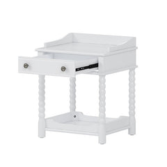 Bellemave® Retro Style Nightstand with Drawer and Open Shelf, Turned Legs and Metal Handle - Bellemave