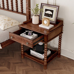 Bellemave® Retro Style Nightstand with Drawer and Open Shelf, Turned Legs and Metal Handle - Bellemave