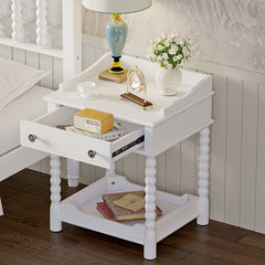 Bellemave® Retro Style Nightstand with Drawer and Open Shelf, Turned Legs and Metal Handle - Bellemave