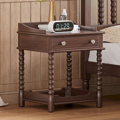 Bellemave® Retro Style Nightstand with Drawer and Open Shelf, Turned Legs and Metal Handle - Bellemave