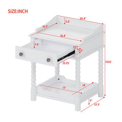 Bellemave® Retro Style Nightstand with Drawer and Open Shelf, Turned Legs and Metal Handle - Bellemave