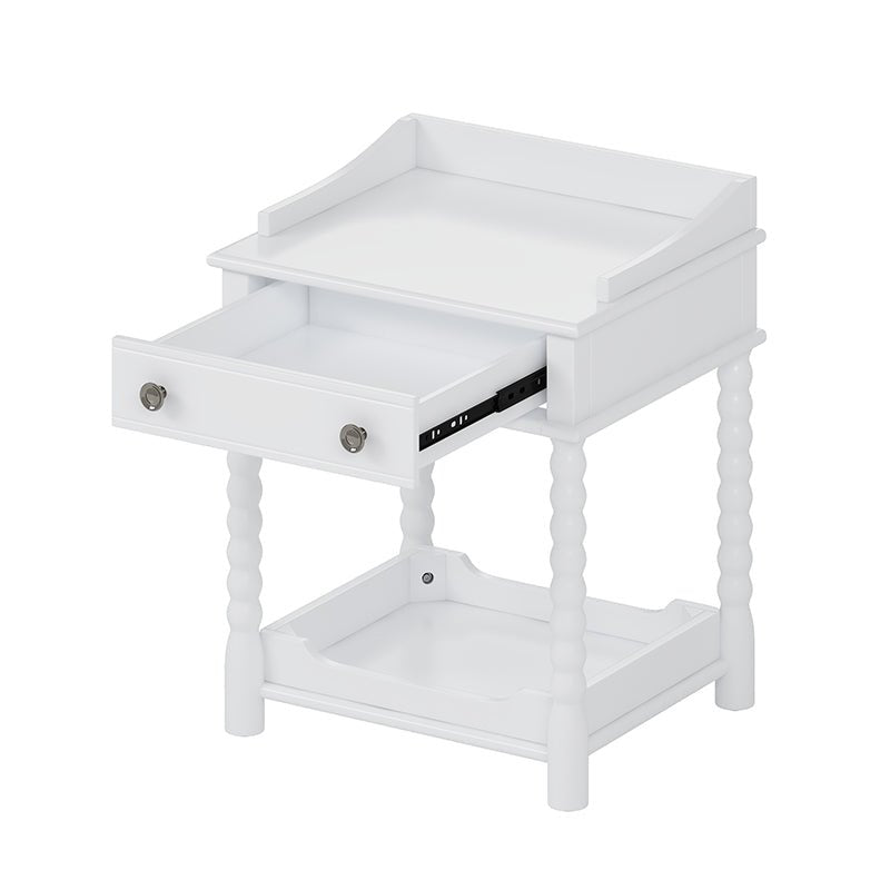 Bellemave® Retro Style Nightstand with Drawer and Open Shelf, Turned Legs and Metal Handle - Bellemave