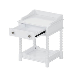 Bellemave® Retro Style Nightstand with Drawer and Open Shelf, Turned Legs and Metal Handle - Bellemave