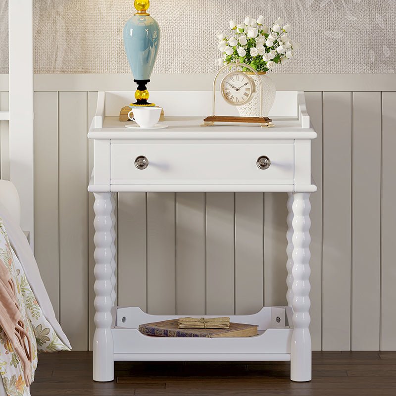 Bellemave® Retro Style Nightstand with Drawer and Open Shelf, Turned Legs and Metal Handle - Bellemave