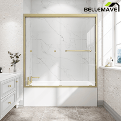 Bellemave® Reversible Installation Double Bypass Sliding Shower Door,Aluminium Alloy Frame,1/4"(6MM) Tempered Glass With Nano Explosion - proof Membrance,Easy Installation - Bellemave