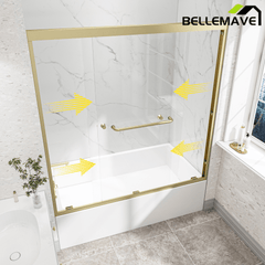Bellemave® Reversible Installation Double Bypass Sliding Shower Door,Aluminium Alloy Frame,1/4"(6MM) Tempered Glass With Nano Explosion - proof Membrance,Easy Installation - Bellemave