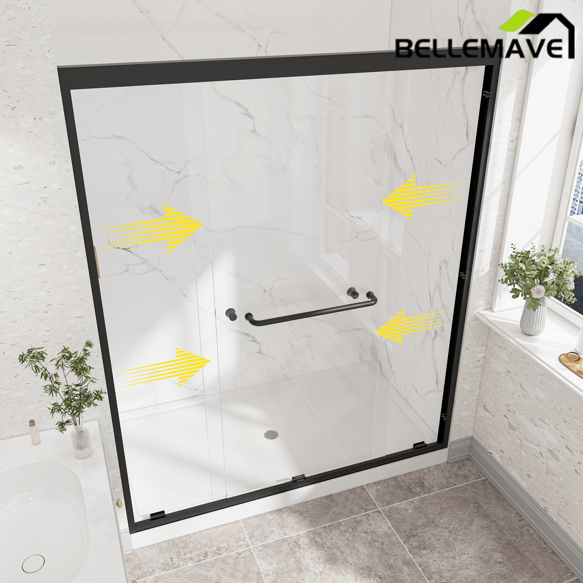 Bellemave® Reversible Installation Double Bypass Sliding Shower Door,Aluminium Alloy Frame,1/4"(6MM) Tempered Glass With Nano Explosion - proof Membrance,Easy Installation - Bellemave