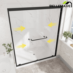 Bellemave® Reversible Installation Double Bypass Sliding Shower Door,Aluminium Alloy Frame,1/4"(6MM) Tempered Glass With Nano Explosion - proof Membrance,Easy Installation - Bellemave