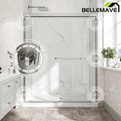 Bellemave® Reversible Installation Double Bypass Sliding Shower Door,Aluminium Alloy Frame,1/4"(6MM) Tempered Glass With Nano Explosion - proof Membrance,Easy Installation - Bellemave