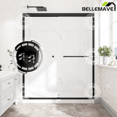 Bellemave® Reversible Installation Double Bypass Sliding Shower Door,Aluminium Alloy Frame,1/4"(6MM) Tempered Glass With Nano Explosion - proof Membrance,Easy Installation - Bellemave