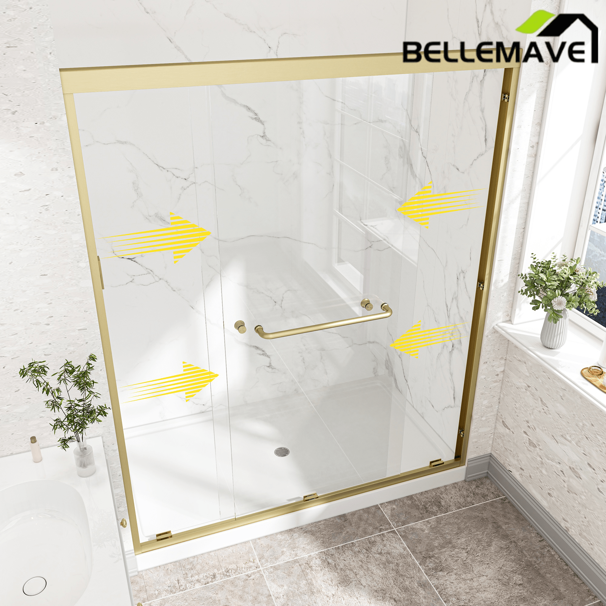 Bellemave® Reversible Installation Double Bypass Sliding Shower Door,Aluminium Alloy Frame,1/4"(6MM) Tempered Glass With Nano Explosion - proof Membrance,Easy Installation - Bellemave