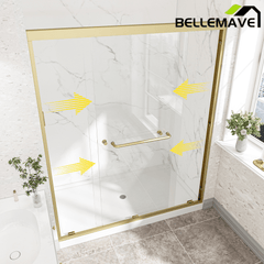 Bellemave® Reversible Installation Double Bypass Sliding Shower Door,Aluminium Alloy Frame,1/4"(6MM) Tempered Glass With Nano Explosion - proof Membrance,Easy Installation - Bellemave