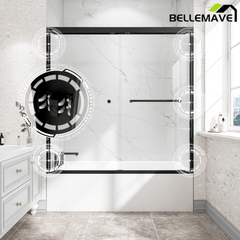 Bellemave® Reversible Installation Double Bypass Sliding Shower Door,Aluminium Alloy Frame,1/4"(6MM) Tempered Glass With Nano Explosion - proof Membrance,Easy Installation - Bellemave