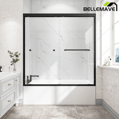 Bellemave® Reversible Installation Double Bypass Sliding Shower Door,Aluminium Alloy Frame,1/4"(6MM) Tempered Glass With Nano Explosion - proof Membrance,Easy Installation - Bellemave