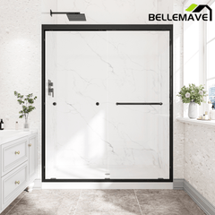 Bellemave® Reversible Installation Double Bypass Sliding Shower Door,Aluminium Alloy Frame,1/4"(6MM) Tempered Glass With Nano Explosion - proof Membrance,Easy Installation - Bellemave